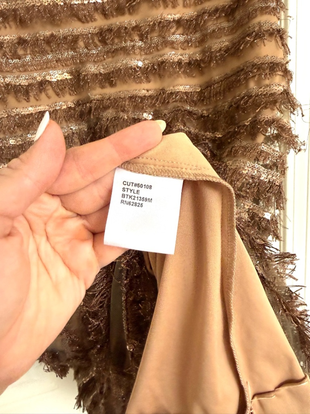 Tadashi Shoji Thora Silken Fringe Dress NWT Brown Tan Gold Midi Length 10 - Picture 7 of 10